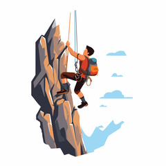 Sticker - Climber on the cliff. Vector illustration in flat style.