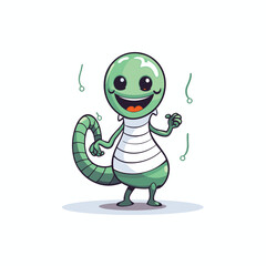 Sticker - Cute green snake cartoon character on white background. Vector illustration.