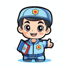 Canvas Print - Cute boy in police uniform. Cute cartoon vector illustration.