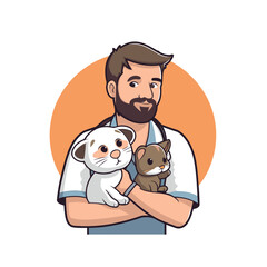 Sticker - Veterinarian with cat and dog cartoon icon vector illustration graphic design