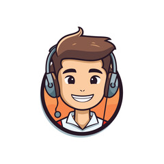 Sticker - Call center operator cartoon character. Vector illustration in a flat style.