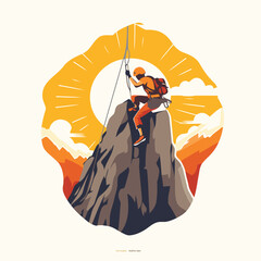 Sticker - Climber on the top of the mountain. Vector illustration.