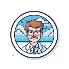 Poster - Vector illustration of a male doctor in a round frame. Flat style.