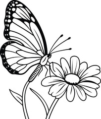 Poster - butterfly and flower icon cartoon black and white vector illustration graphic design