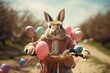 Dapper Rabbit's Bicycle Ride with Balloons and Flowers Generative AI