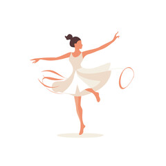 Wall Mural - Beautiful ballerina in a white dress with a hoop vector Illustration