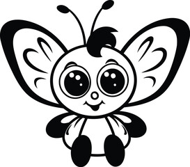 Wall Mural - Cute butterfly. Black and white vector illustration isolated on white background