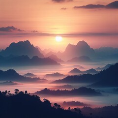 Wall Mural - sunset over the mountains