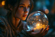 Psychic Woman Holding a Crystal Ball. Portrait of Fortune Teller