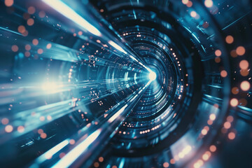 Poster - Abstract background with a light tunnel. A slide background for showcasing digital content. Background image. Created with Generative AI technology.