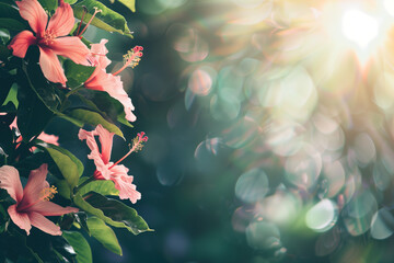 Poster - Background with flowers and bokeh. A slide background for showcasing creative content. Background image. Created with Generative AI technology.