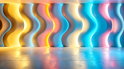 Poster - Neon Abstract Tunnel, Bright Lines and Shapes Creating a Futuristic Pathway, Modern Design with Purple and Blue Hues
