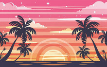 Immerse Yourself In The Essence Of Summer With Our Captivating Background Featuring A Stunning Sunset And Swaying Palm Trees. Let It Evoke Warmth And Relaxation. 