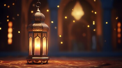 Sticker - Lantern in the mosque. Ramadan Kareem greeting card.