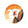 Man climbing on the cliff. Vector illustration in a flat style.