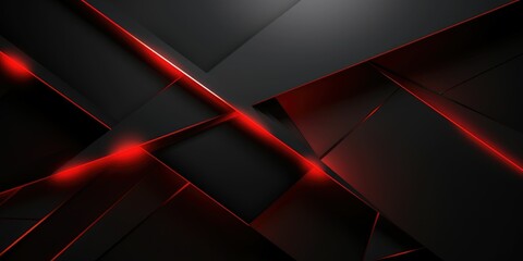 Wall Mural - Black abstract diagonal overlap layers background with red light decoration