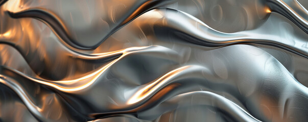 Poster - Stainless steel with a randomly bent pattern, beveled edges, warm center lighting, and a cold-temperature vignette.