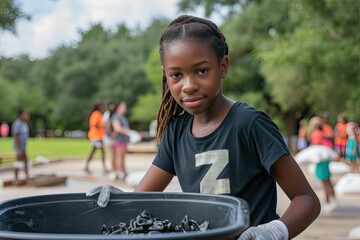 Canvas Print - A girl participating in a community service project that emphasizes the values of empathy and social responsibility.