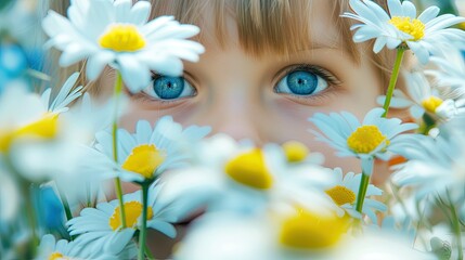 Wall Mural - girl with daisies