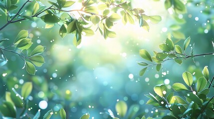 Wall Mural - Spring background, green tree leaves on blurred background