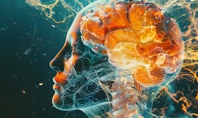 Cross section of the human brain, showcasing different regions and their functions, surrounded by neural connections ai generated