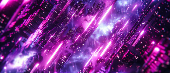 Poster - Abstract Purple and Blue Light Show, Futuristic Glow and Sparkle, Bright Night Party Background