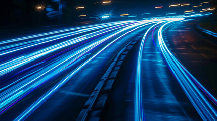 Poster - high speed light trails abstract background, technology wallpaper, neon glowing light motion effect, futuristic cyber tech backdrop