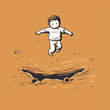 Vector illustration of a boy jumping on a skateboard in the water.