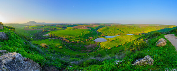 Wall Mural - Tabor Stream panorama, with countryside, Mount Tabor