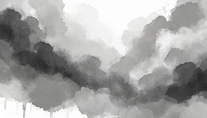 Wall Mural - Artistic black, gray and white watercolor background with abstract cloudy sky concept. Grunge abstract paint splash artwork illustration. Beautiful abstract fog cloudscape wallpaper.