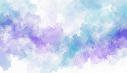 Wall Mural - Artistic blue, purple and white watercolor background with abstract cloudy sky concept. Grunge abstract paint splash artwork illustration. Beautiful abstract fog cloudscape wallpaper.