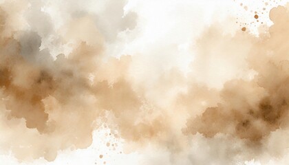 Wall Mural - Artistic brown, beige and white watercolor background with abstract cloudy sky concept. Grunge abstract paint splash artwork illustration. Beautiful abstract fog cloudscape wallpaper.