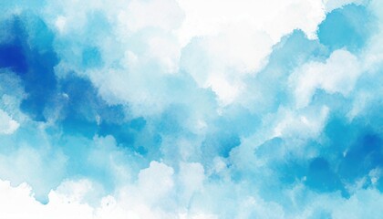 Wall Mural - Artistic light blue, cobalt and white watercolor background with abstract cloudy sky concept. Grunge abstract paint splash artwork illustration. Beautiful abstract fog cloudscape wallpaper.