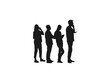 © ultra designer - People Waiting In Line silhouette set. vector silhouette people waiting in line. people standing in line in perspective in black. silhouette people standing in line against white background.