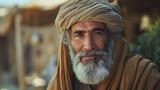 Fototapeta Mapy - Portrait of an older man with a warm smile, reminiscent of the biblical patriarch Abraham.