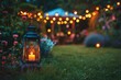 Evening garden party with fairy string lights
