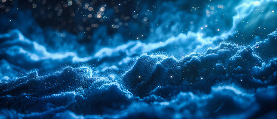 Poster - Galactic Beauty in Deep Space. Bright Blue Nebula and Starry Night Sky in an Abstract Universe