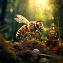 Sticker - Giant Honey bee in forest, bee character