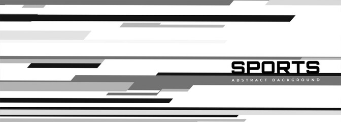 Poster - White modern sports banner design with horizontal black and gray lines. Vector abstract illustration sports background.