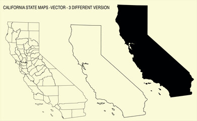 Wall Mural - California State Map black blank and California outline state USA Vector File Illustration