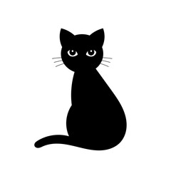 Wall Mural - Black cat isolated on white. PNG illustration icon