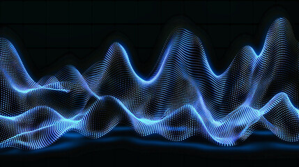 Poster - Digital Mesh Wave in Futuristic Technology. Blue and Black Abstract Background with Geometric Flow