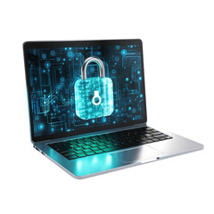 Wall Mural - laptop with padlock isolated on transparent background Remove png, Clipping Path, pen tool