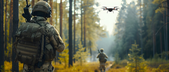 Sticker - soldiers launching a drone in an outdoor setting, showcasing the precision and expertise involved in the operation