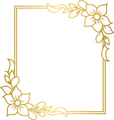 Wall Mural - Golden floral corner border, gold hand drawn doodle style corner border frame with flowers