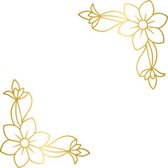 Wall Mural - Golden floral corner border, gold hand drawn doodle style corner border frame with flowers