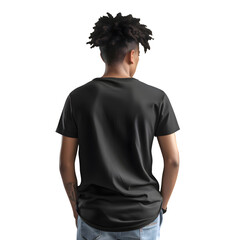 Wall Mural - back view of african american man in black t shirt isolated on white background