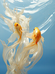 Wall Mural - Golden Fish Duo Gliding Through Sunlit Waters created with Generative AI technology