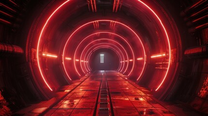 futuristic circle corridor orange tunnel