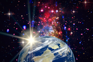 Wall Mural - highly detailed epic sunrise from space. the elements of this image furnished by nasa.